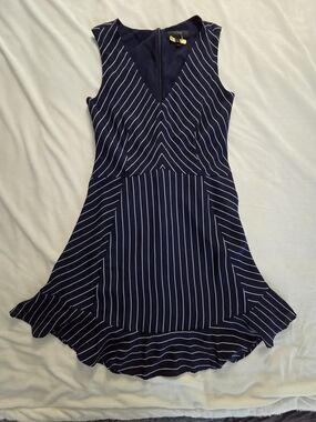 J.Crew Navy White Pinstripe Fit & Flare Dress Sleeveless Size 4